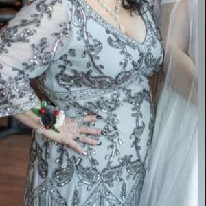 Silver Gray Women's Plus size 18 Dress Wedding Bridal Beaded Sequined Formal